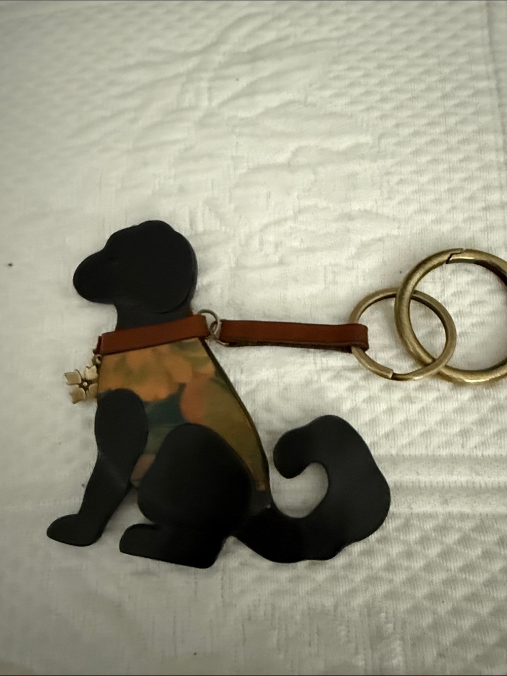 Patricia Nash Dog Silhouette Keychain with Brown Collar and Gold Rings